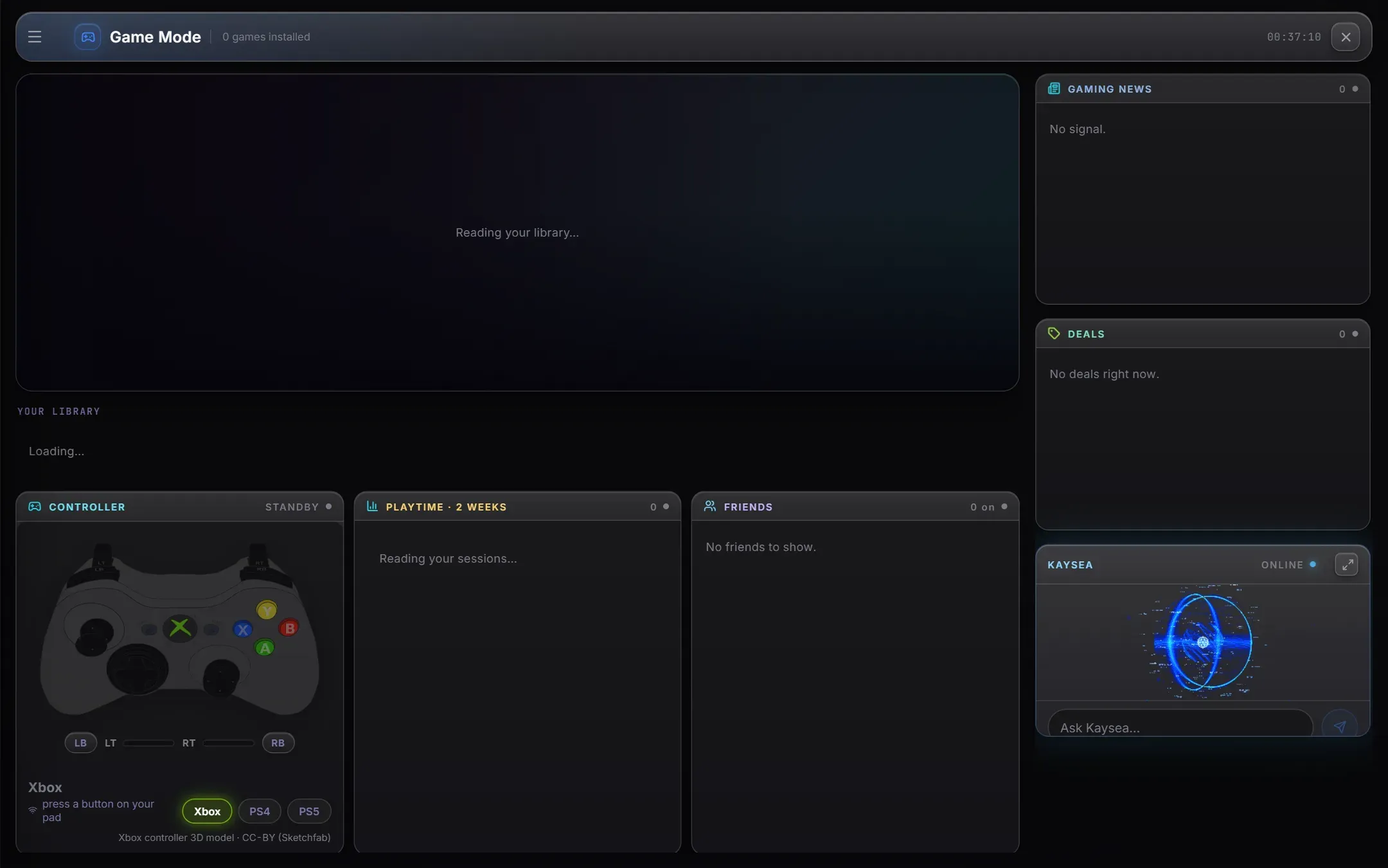 Game Mode: Steam library, playtime, friends, gaming news and deals, with a 3D controller that detects your pad