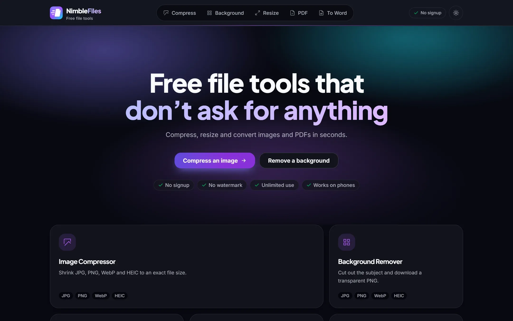 The live site at nimblefiles.com